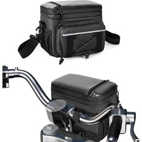 Waterproof Motorcycle Handlebar Bag, Bicycle Handlebar Bag with PVC Clear Phone Window & USB Charge Hole, Motorbike Tool Storage Pouch for Cruiser Softail Dyna Sportsters Dirt Bike, Bag Only