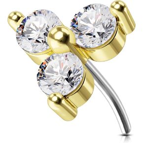 OUFER 14K Solid Gold Threadless Push Pin Labret Lip Rings, Nose Rings Studs, Flat Back Cartilage Helix Tragus Lobe Earrings Stud, Medusa Monroe Piercing Jewelry For Women Men