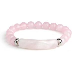 Link Pheromone Bracelet Rose Quartz for Women, 8mm Crystal Beads Stretch Chakra Energy Stone Pink Love Bracelets Good Luck Handmade Jewelry Bangle Gifts Idea for Young Adult Women