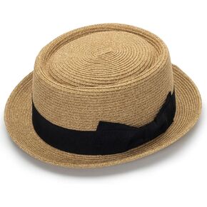 Women-Men-Summer Straw-Boater-Fedora Wide-Brim Panama-Hat Foldable-Beach-Hat - Packable Sun Protection Straw Braid Cap 22.4"