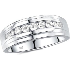Moissanite Wedding Band for Man 925 Sterling Silver Engagement Rings Pave Round Eternity Promise Ring Size 8-12