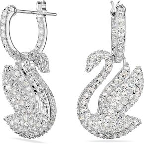 Swarovski Swan drop earrings, Swan Motif made of Clear Swarovski Crystals on a Rhodium Finish Setting