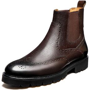 Jepsengord Men's Chelsea Boots Genuine Leather Dress Boots for Men Wingtip Brogue Formal Business Casual Ankle Boots