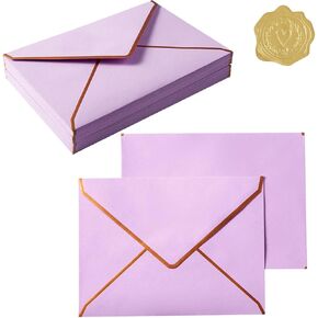 50 Pieces A7 Envelopes with Gold Border, 5.24 x 7.21 Inches Envelopes with Gold Stickers for Greeting Cards and Invitation (Sage Green, A7-5x7)