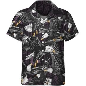 Men's Animal Eagle Button Down Shirts Short Sleeve Casual Beach Shirt Hawaiian Shirts