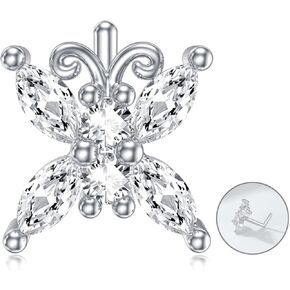 Butterfly Nose Stud Sterling Silver 20G L Shaped Nose Rings Butterfly Piercing Nose Jewelry Gifts for Women