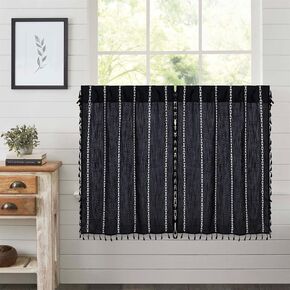 RoomTalks Boho Kitchen Valances for Windows Embroidered French Striped Farmhouse Vintage Chic Textured Tassel Curtain Valances for Bathroom Living Room Bohemian Decor (18’’L x 52’’W, Beige) in Saudi Arabia