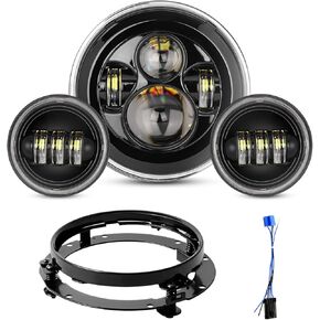 YEEGO DIRECT 7 بوصة دراجة نارية LED المصباح الأمامي 4.5 بوصة مصابيح الضباب المتوافقة مع Road King Ultra Classic Electra Street Glide Tri Cvo Heritage Softail Slim Deluxe Fatboy، معتمدة من DOT (فضي)