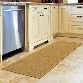 Sweethome Collection Solid Design Rubberback Runner Rug, 20" x 59", Beige
