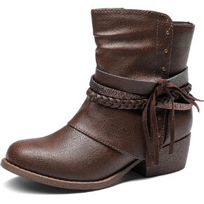 DREAM PAIRS Girls Ankle Boots Side Zipper Low Heels Boots Little Kid/Big Kid