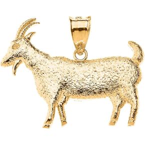 Certified 10k Yellow Gold Textured Mountain Goat Animal Pendant Charm Necklace