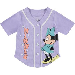 Disney Girls Mickey & Minnie Mouse Baseball Jersey-Classic Mesh Button Down Shirt