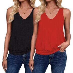 2 Pack Womens Tank Tops 2024 Summer Casual Clothes V Neck Sleeveless Y2K Outfit Basic Cami Loose Fit Cute Shirts