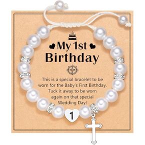 1-3 year old Birthday Gifts for Girl, Adjustable White Pearl Bracelet for Daughter Niece Granddaughter Girls