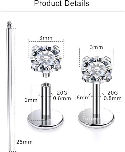 Cisyozi 20G 18G F316 Titanium Flat Back Nose Rings Studs Hypoallergenic Medical Grade Nose Studs for Women Men Shiny Cubic Zirconia Nose Rings Piercings Jewelry for Sensitive Skin in Saudi Arabia