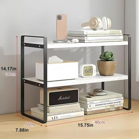 Desktop Organizer Shelf, 2-Tier Multipurpose Wood Office Desk Storage Rack,Small Computer Desk Bookshelf, Cubicle Decor Aesthetic Bookcase for Home Office (Black+White) in Saudi Arabia