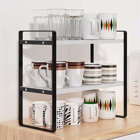 Desktop Organizer Shelf, 2-Tier Multipurpose Wood Office Desk Storage Rack,Small Computer Desk Bookshelf, Cubicle Decor Aesthetic Bookcase for Home Office (Black+White) in Saudi Arabia