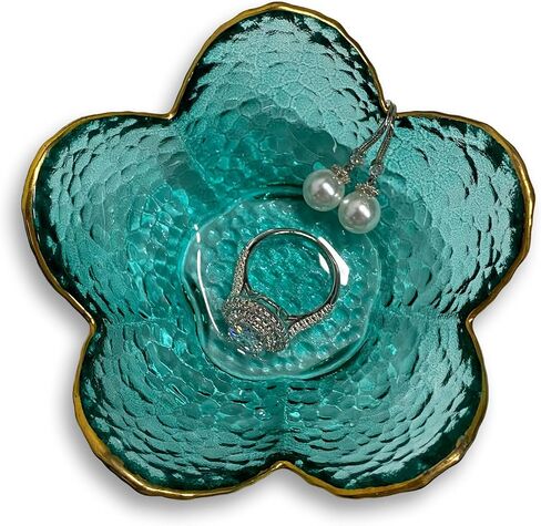 Flower Ring Dish Jewelry Tray, Decorative Glass Trinket Dish, Modern Accent Tray for Vanity Home Décor Bathroom (Crystal Amber) in Saudi Arabia