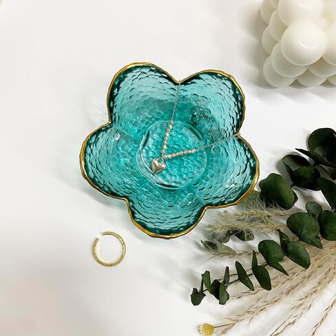 Flower Ring Dish Jewelry Tray, Decorative Glass Trinket Dish, Modern Accent Tray for Vanity Home Décor Bathroom (Crystal Amber) in Saudi Arabia