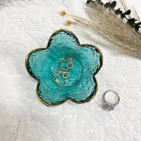 Flower Ring Dish Jewelry Tray, Decorative Glass Trinket Dish, Modern Accent Tray for Vanity Home Décor Bathroom (Crystal Amber) in Saudi Arabia