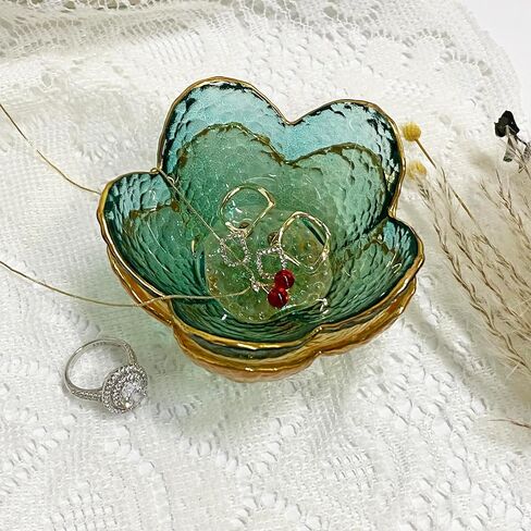 Flower Ring Dish Jewelry Tray, Decorative Glass Trinket Dish, Modern Accent Tray for Vanity Home Décor Bathroom (Crystal Amber) in Saudi Arabia