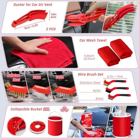 47PCS Car Detailing Kit Interior Cleaner, Car Cleaning Supplies with High Power Car Vacuum Cleaner,Auto Detailing Kit,Car Wash Kit with Bucket Detailing Brush Set, Pink Car Accessories for Women in Kuwait