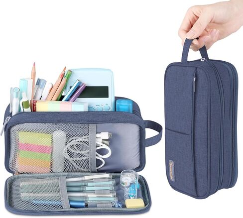 Homecube Oxford Cloth Storage Bag Pen Holder Makeup Handbag Stationery Organizer Pencil Pouch with Zipper for School & Office 9.05x2.95x4.72 inches - Gray in Saudi Arabia