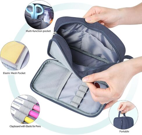 Homecube Oxford Cloth Storage Bag Pen Holder Makeup Handbag Stationery Organizer Pencil Pouch with Zipper for School & Office 9.05x2.95x4.72 inches - Gray in Saudi Arabia