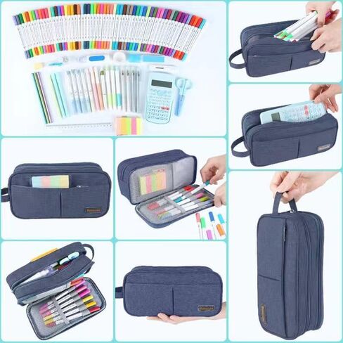 Homecube Oxford Cloth Storage Bag Pen Holder Makeup Handbag Stationery Organizer Pencil Pouch with Zipper for School & Office 9.05x2.95x4.72 inches - Gray in Saudi Arabia