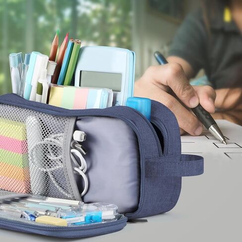 Homecube Oxford Cloth Storage Bag Pen Holder Makeup Handbag Stationery Organizer Pencil Pouch with Zipper for School & Office 9.05x2.95x4.72 inches - Gray in Saudi Arabia