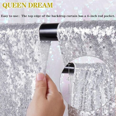 Silver Sequin Backdrop 2 Panels 2FTx8FT Christmas Party Backdrop Curtains | Glitter Photo Background for Wedding Baby Shower Event Birthday Stage Decorations，Sparkly 3MM sequins with 4 inch rod pockets in Saudi Arabia
