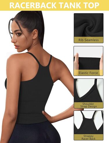 قميص بدون أكمام مضلع للنساء 2024، بلايز للتمرين بظهر متسابق بدون خياطة، بلايز رياضية أساسية، بلايز قصيرة لرياضات اليوغا in Kuwait