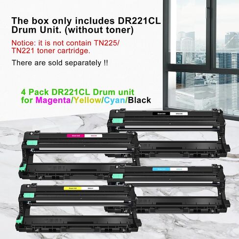 Greencycle 4 عبوات DR221CL وحدة طبلة عالية الإنتاجية متوافقة مع Brother DR221 DR-221 تعمل لطابعة الليزر Brother HL-3140CW HL-3170CDW MFC-9130CW MFC-9330CDW MFC-9340CDW DCP-9020CDN (1K، 1M، 1C، 1Y) in Kuwait