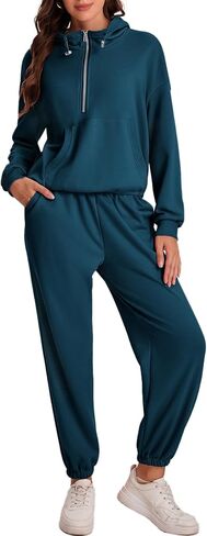 Bloggerlove طقم صالة الركض للسيدات مكون من قطعتين 2024 بلوزات وقلنسوة بسحاب متطابقة للعرق وبلوزات رياضية ملابس الخريف in Kuwait