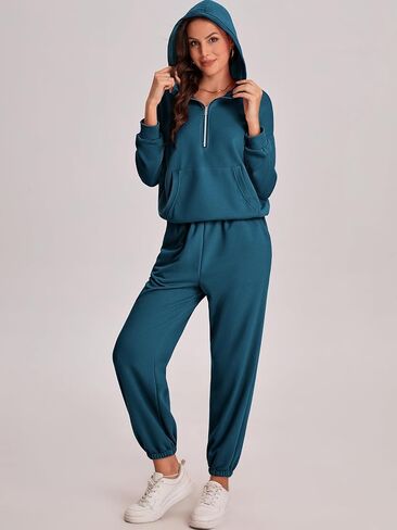 Bloggerlove طقم صالة الركض للسيدات مكون من قطعتين 2024 بلوزات وقلنسوة بسحاب متطابقة للعرق وبلوزات رياضية ملابس الخريف in Kuwait