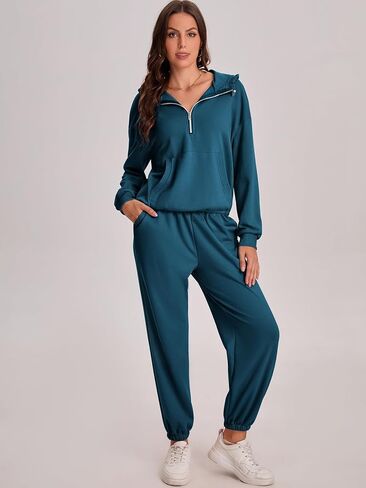 Bloggerlove طقم صالة الركض للسيدات مكون من قطعتين 2024 بلوزات وقلنسوة بسحاب متطابقة للعرق وبلوزات رياضية ملابس الخريف in Kuwait