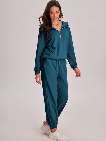 Bloggerlove طقم صالة الركض للسيدات مكون من قطعتين 2024 بلوزات وقلنسوة بسحاب متطابقة للعرق وبلوزات رياضية ملابس الخريف in Kuwait