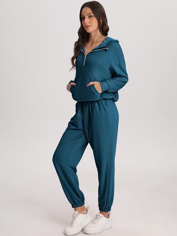 Bloggerlove طقم صالة الركض للسيدات مكون من قطعتين 2024 بلوزات وقلنسوة بسحاب متطابقة للعرق وبلوزات رياضية ملابس الخريف in Kuwait