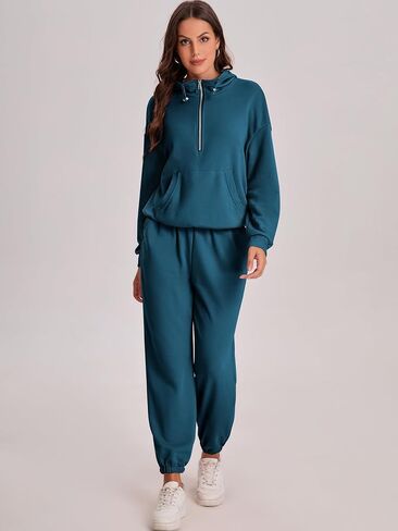 Bloggerlove طقم صالة الركض للسيدات مكون من قطعتين 2024 بلوزات وقلنسوة بسحاب متطابقة للعرق وبلوزات رياضية ملابس الخريف in Kuwait