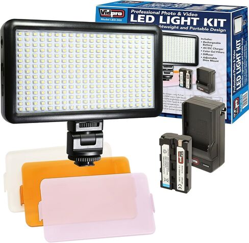 Vidpro LED-150 Photo and Video Light Kit - On Camera Panel LED Light - Adjustable and Dimmable Light Fits Cameras Video Camcorders and DLSR w/Hot Shoe Includes Rechargeable Battery Diffuser and More in Saudi Arabia