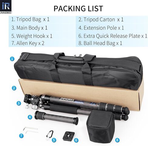 Carbon Fiber Tripod-INNOREL CT75C Professional Compact Portable Travel Tripod Heavy Duty Camera Stand for Digital DSLR Video Camcorder Load 44.1lb/20kg Tube 1.1in/29.0mm with Adjustable Center Column in Saudi Arabia