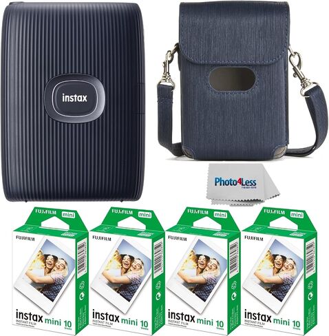 طابعة الهاتف الذكي Fujifilm Instax Mini Link 2 - (أبيض صلصال) + 2 حزمة فورية من Fujifilm Instax Mini Twin Pack + حافظة واقية لطابعة Mini Link، أزرق فضائي in Saudi Arabia