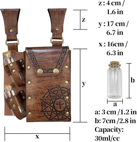 HiiFeuer Medieval Alchemy Faux Leather Belt Bag with 4 Cork Potion Vials, Fantasy Wizard Waist Pouch Side Pack for Ren Faire (Light Brown A) in Kuwait