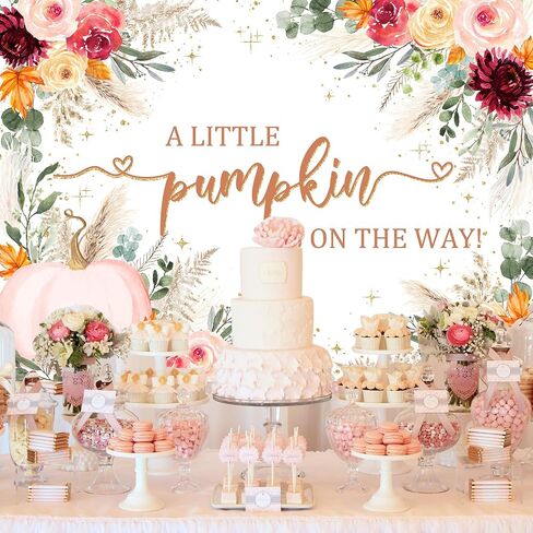 Mocsicka Little pumpkin Baby Shower Backdrop Burgundy Pink Pumpkin Baby Shower Background Boho Autumn Baby Shower Party Decorations Banner Photo Studio Props (5x3ft) in Saudi Arabia