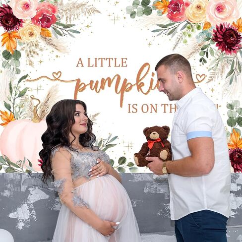 Mocsicka Little pumpkin Baby Shower Backdrop Burgundy Pink Pumpkin Baby Shower Background Boho Autumn Baby Shower Party Decorations Banner Photo Studio Props (5x3ft) in Saudi Arabia