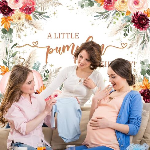 Mocsicka Little pumpkin Baby Shower Backdrop Burgundy Pink Pumpkin Baby Shower Background Boho Autumn Baby Shower Party Decorations Banner Photo Studio Props (5x3ft) in Saudi Arabia