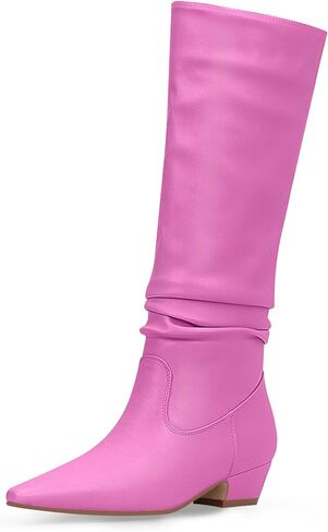 Women's Slouch Boots Mid Calf Chunky Low Heel Square Toe Slip On Boots in Saudi Arabia