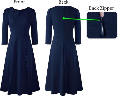 VFSHOW Womens Pleated Notch Neck Front Slit Buttons Pockets Office Business Work Slim Fit A-line Fit and Flare Midi Dress in Saudi Arabia