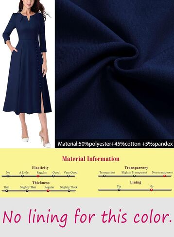 VFSHOW Womens Pleated Notch Neck Front Slit Buttons Pockets Office Business Work Slim Fit A-line Fit and Flare Midi Dress in Saudi Arabia