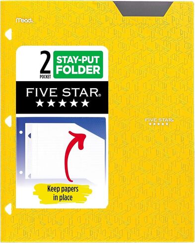 Five Star 2-Pocket Folder, Plastic Folder with Stay-Put Tabs, Fits 3 Ring Binder, Holds 8-1/2" x 11" Paper, Blue (333420H-ECM) in Saudi Arabia
